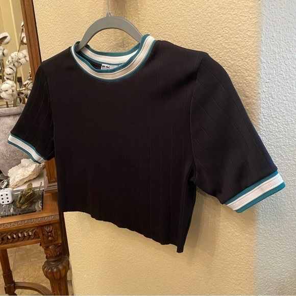 ZARA Women Green White Trim Cropped Top Size Small - Picture 2 of 7